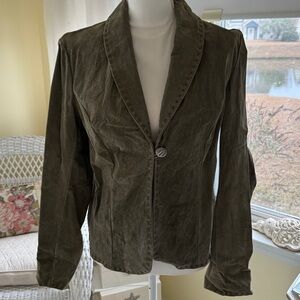 Suede leather jacket forest green whipstitching fitted Medium